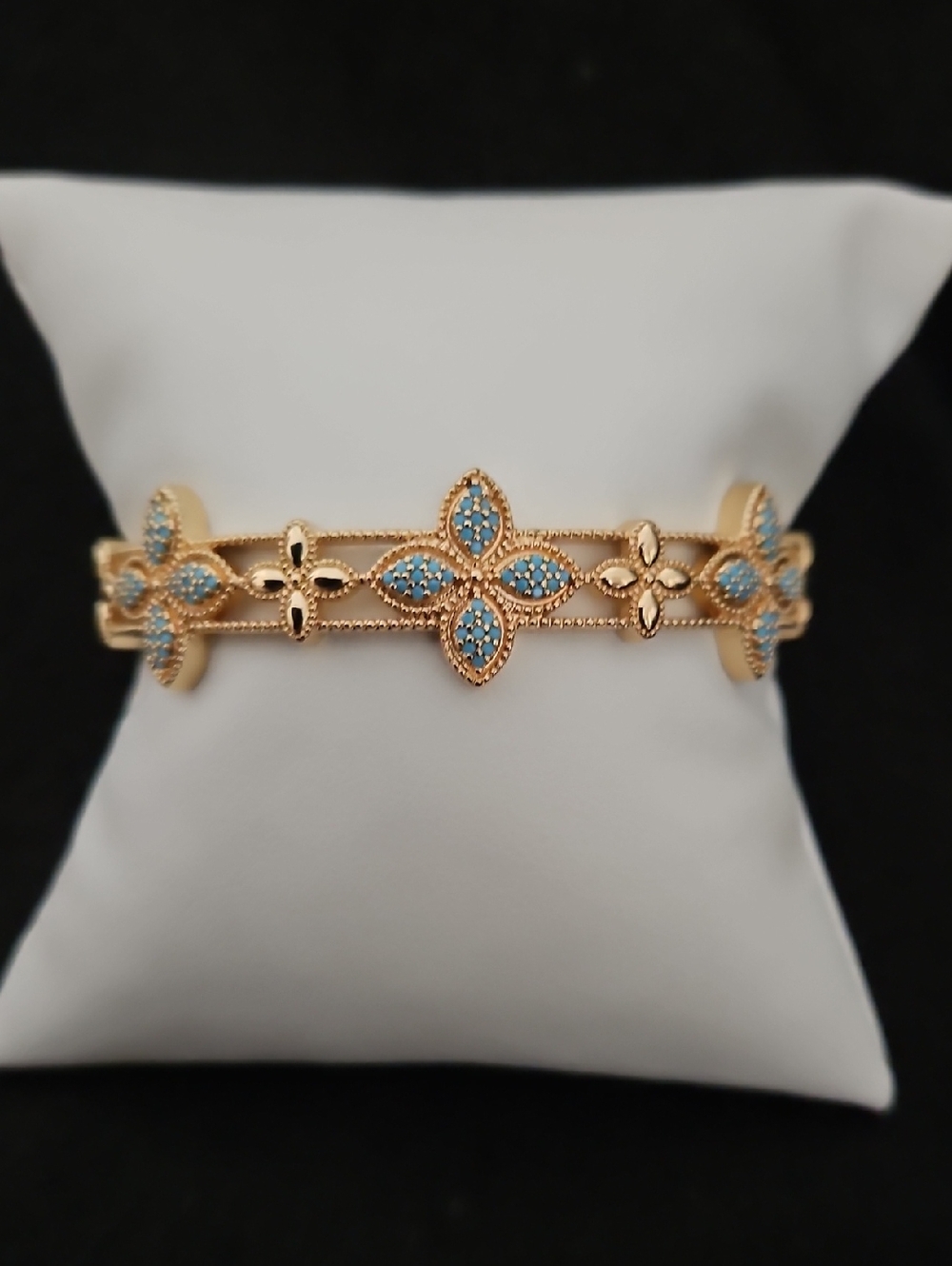 Gold-Tone Teal Crystal Floral Cuff Bracelet - Women Jewelry